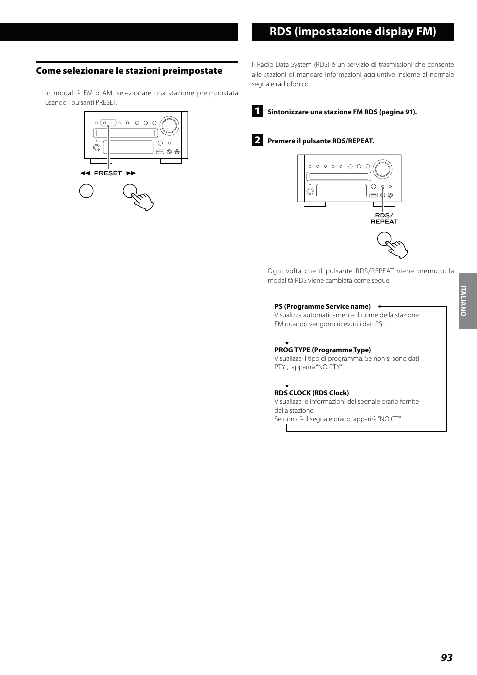 Rds (impostazione display fm) | Teac DVD Receiver DR-H338i User Manual | Page 93 / 148