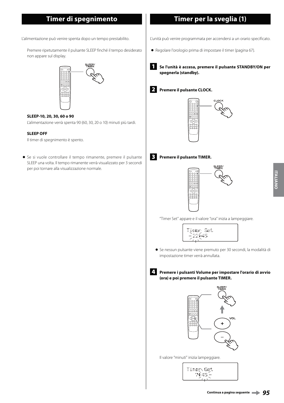 Timer di spegnimento, Timer per la sveglia, Timer di spegnimento timer per la sveglia (1) | Teac DVD Receiver DR-H338i User Manual | Page 95 / 148