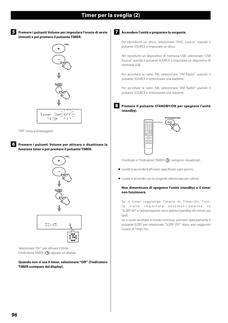 Timer per la sveglia (2) | Teac DVD Receiver DR-H338i User Manual | Page 96 / 148