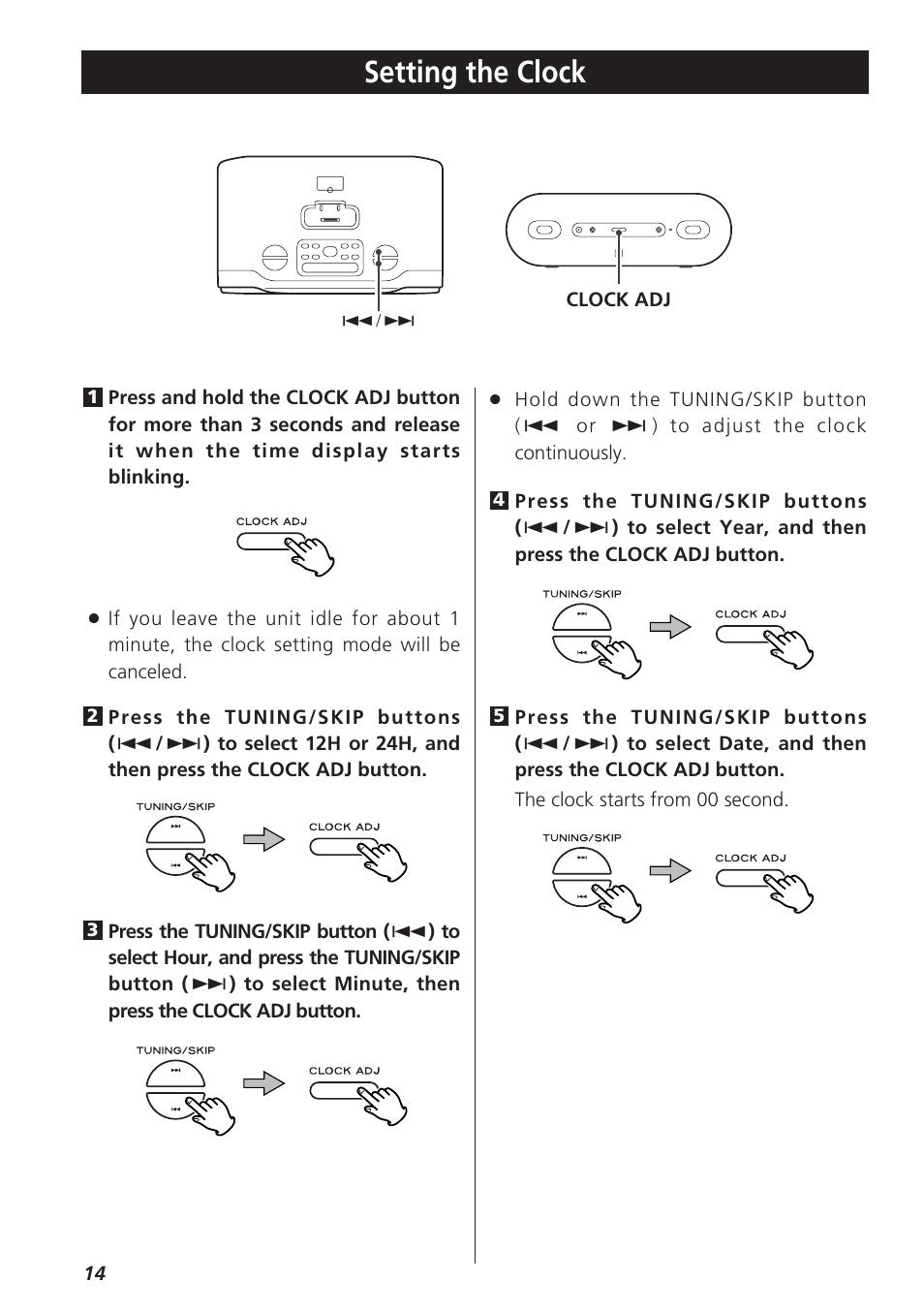 Setting the clock | Teac GR-7i User Manual | Page 14 / 68