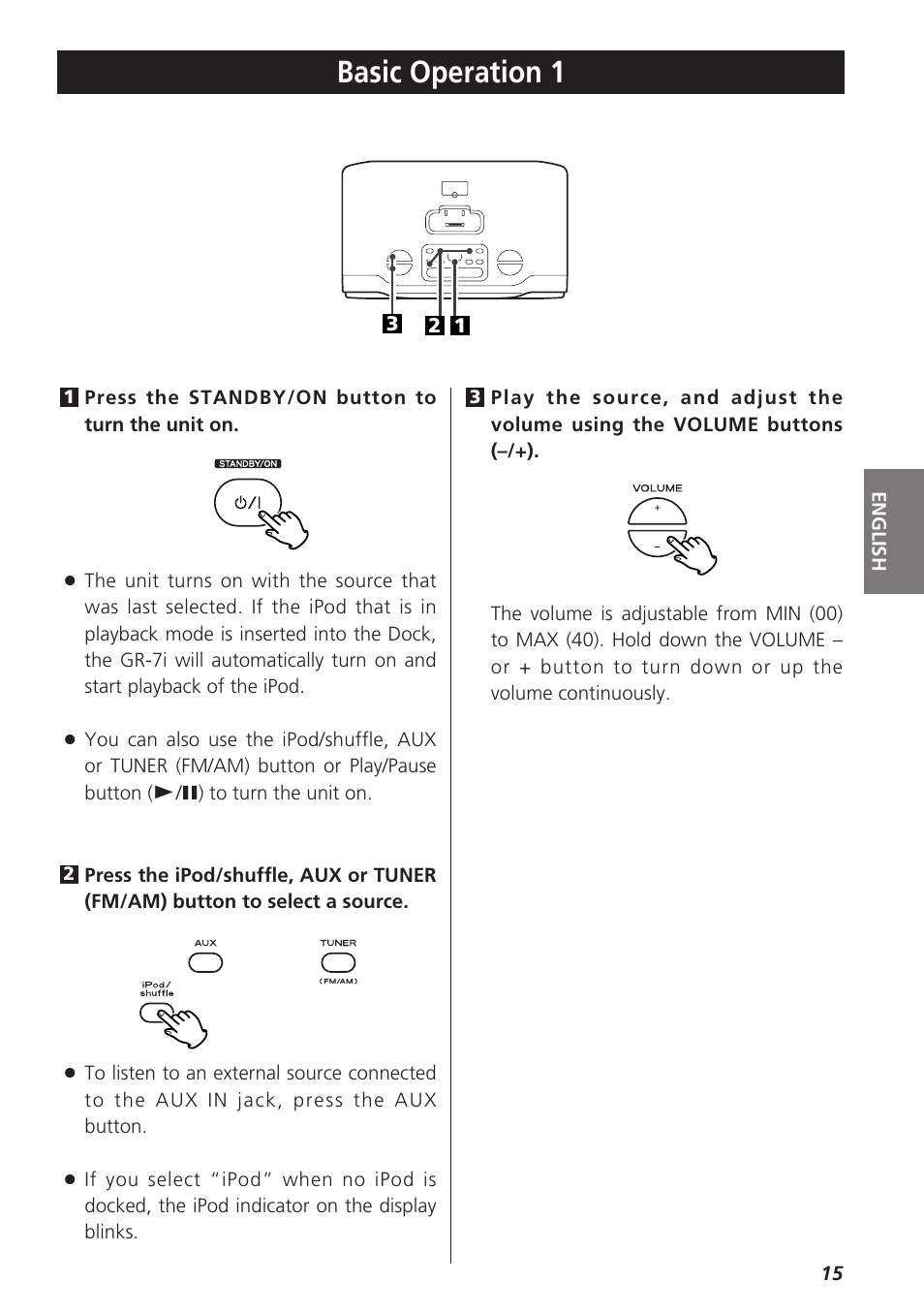 Listening to ipo, Listening to ipod, Basic operation 1 | Teac GR-7i User Manual | Page 15 / 68