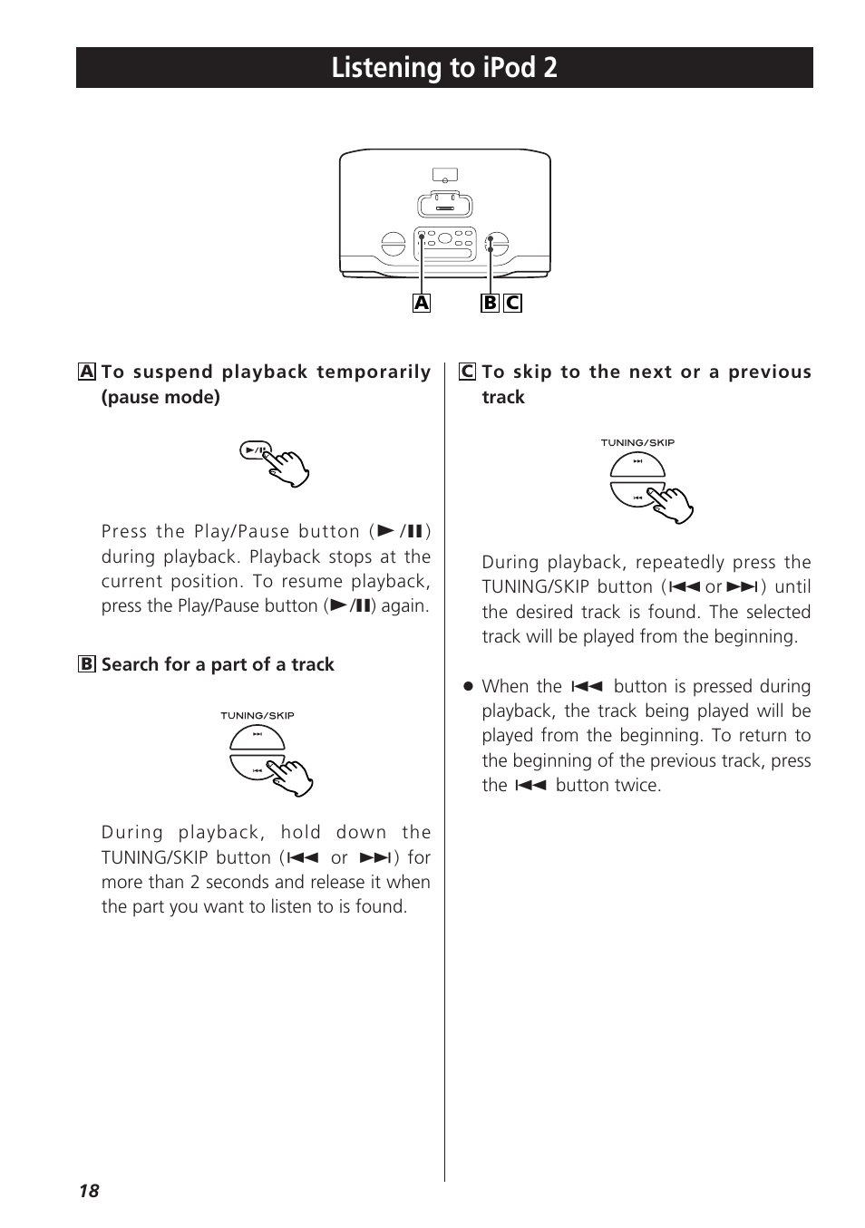 Listening to the rad, Listening to the radio, Listening to ipod 2 | Teac GR-7i User Manual | Page 18 / 68