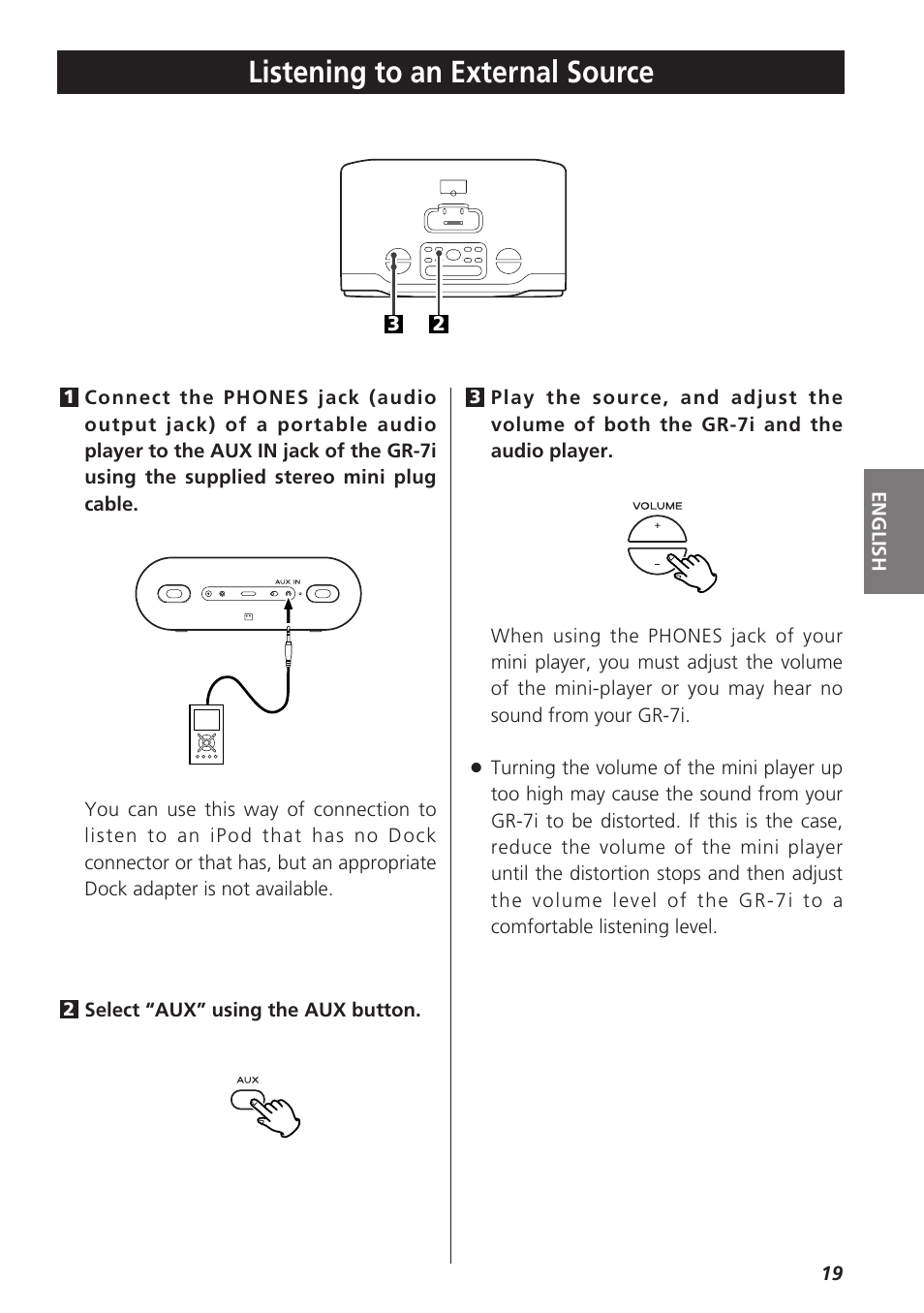 Preset tuni, Preset tuning, Listening to an external source | Teac GR-7i User Manual | Page 19 / 68