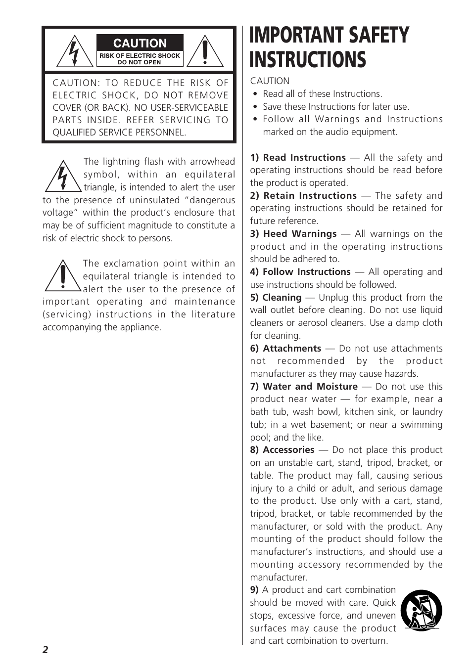 Important safety instructions | Teac GR-7i User Manual | Page 2 / 68