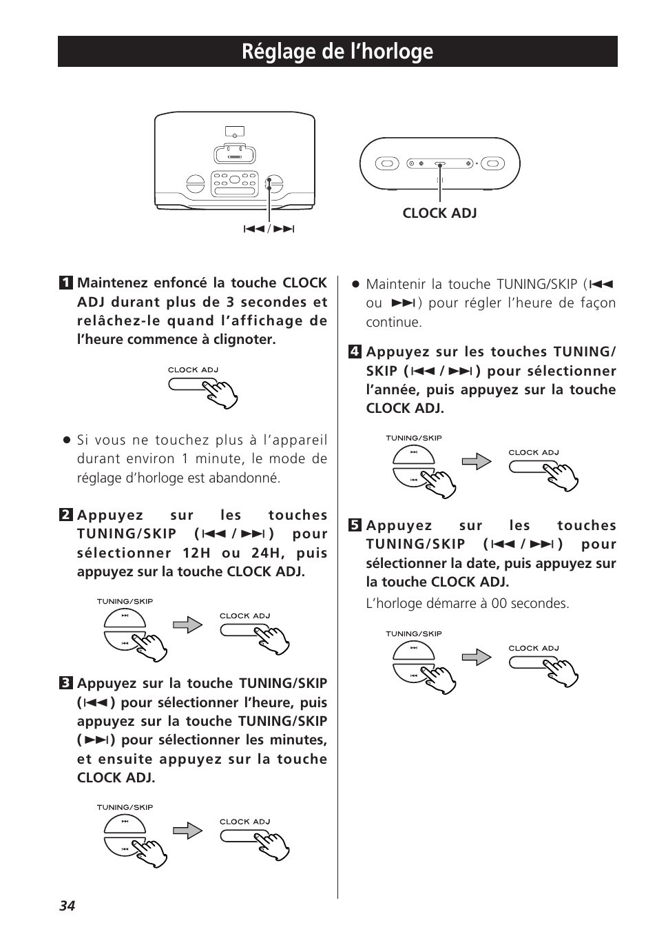 Réglage de l’horloge | Teac GR-7i User Manual | Page 34 / 68