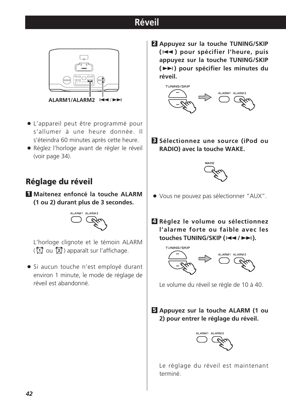 Réveil, Réglage du réveil | Teac GR-7i User Manual | Page 42 / 68