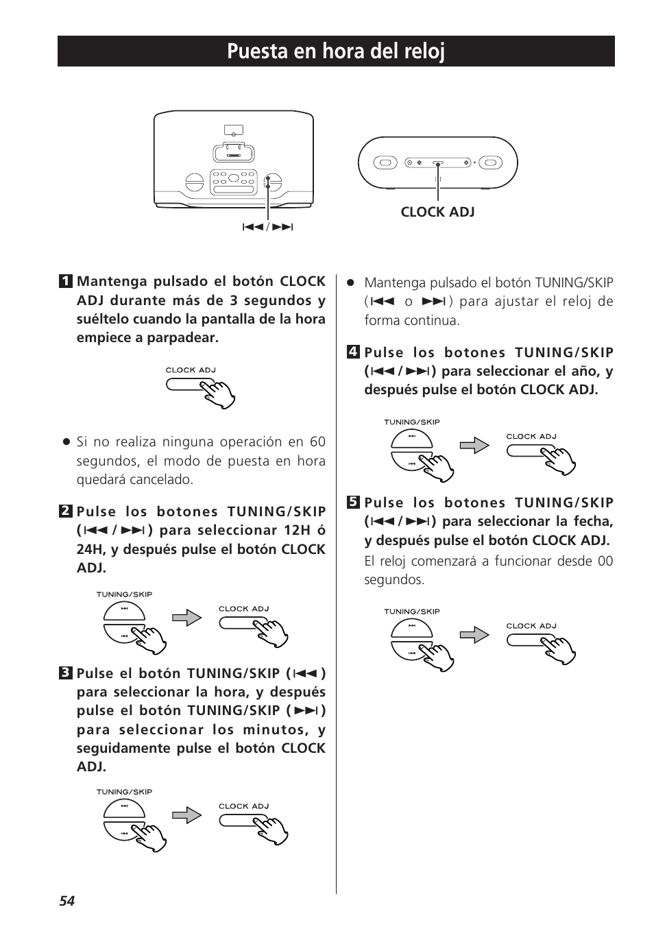 Puesta en hora del reloj | Teac GR-7i User Manual | Page 54 / 68