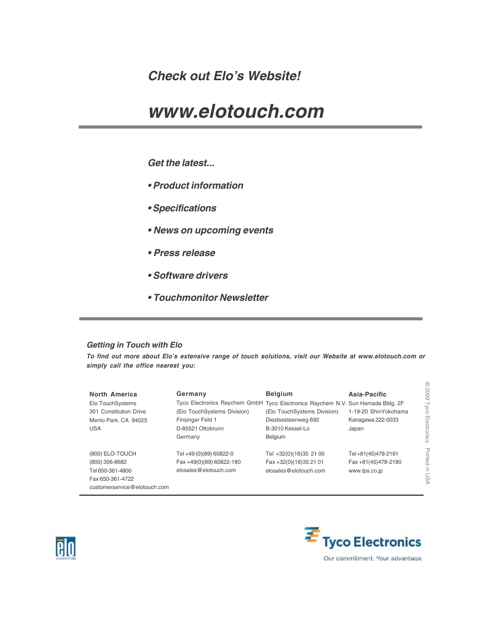 Check out elo’s website | Tyco Electronics Tyco elo Touchsystems 19R User Manual | Page 53 / 53