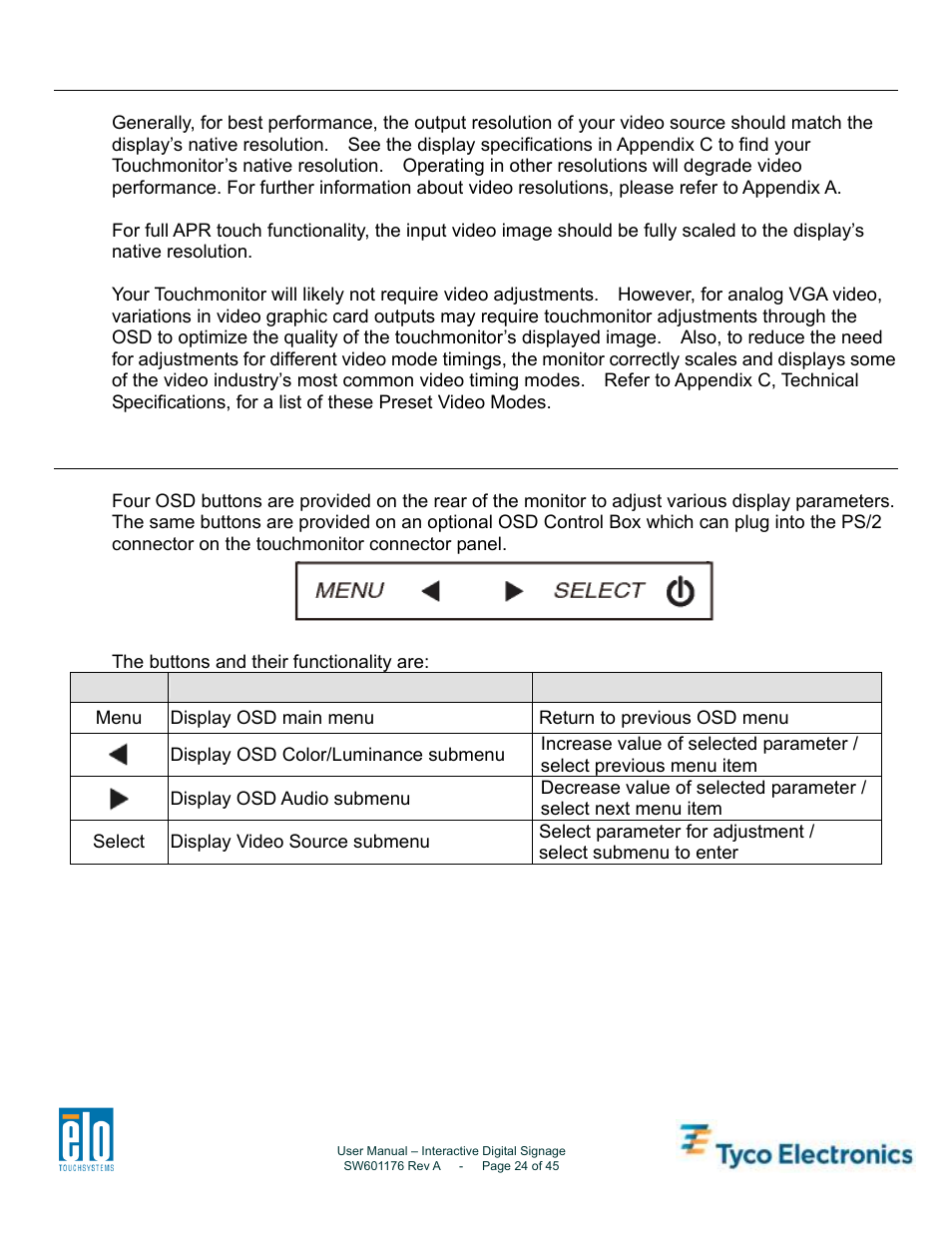 Video, On-screen display (osd) | Tyco Electronics 4200L User Manual | Page 24 / 45