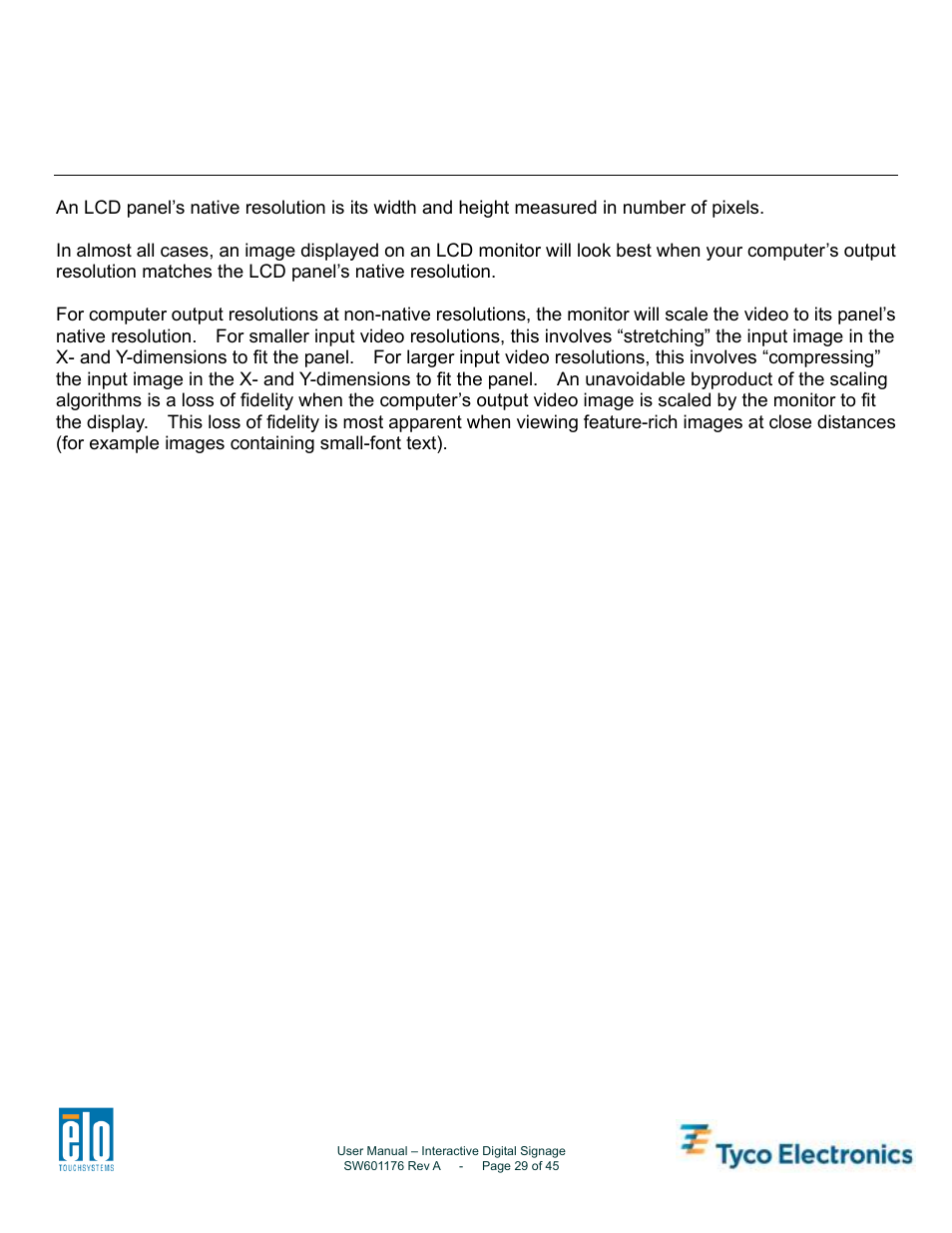 Appendix a – native resolution | Tyco Electronics 4200L User Manual | Page 29 / 45