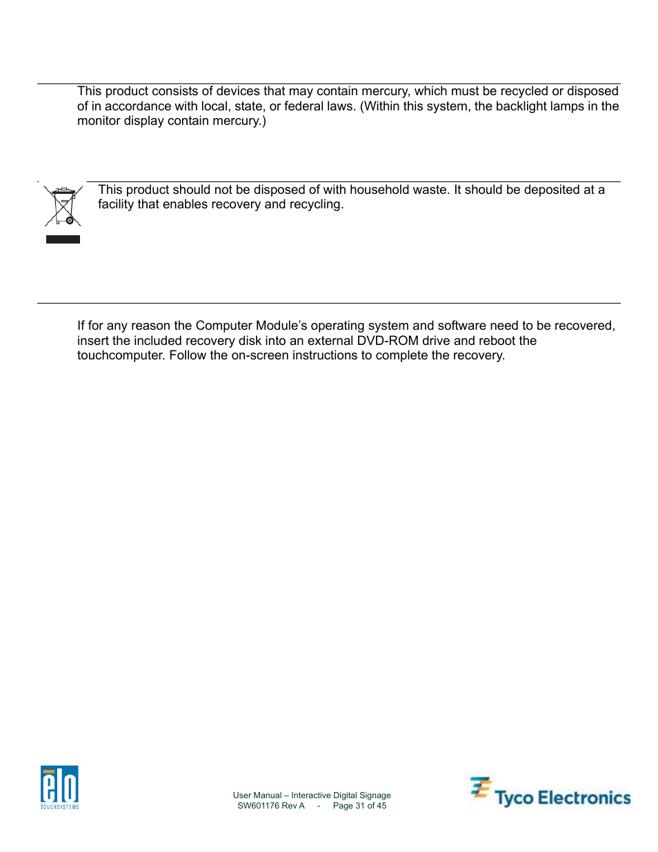 Mercury warning | Tyco Electronics 4200L User Manual | Page 31 / 45