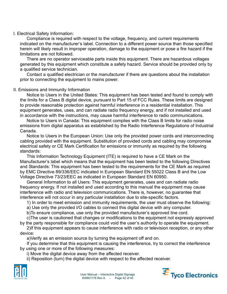 Appendix d, Regulatory information | Tyco Electronics 4200L User Manual | Page 42 / 45