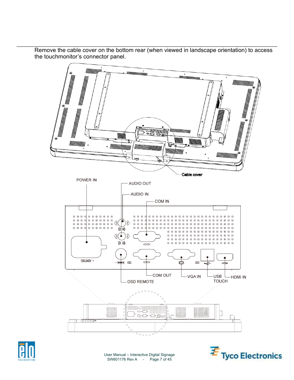 Chapter 3 - touchmonitor installation, Connector panel & interfaces | Tyco Electronics 4200L User Manual | Page 7 / 45