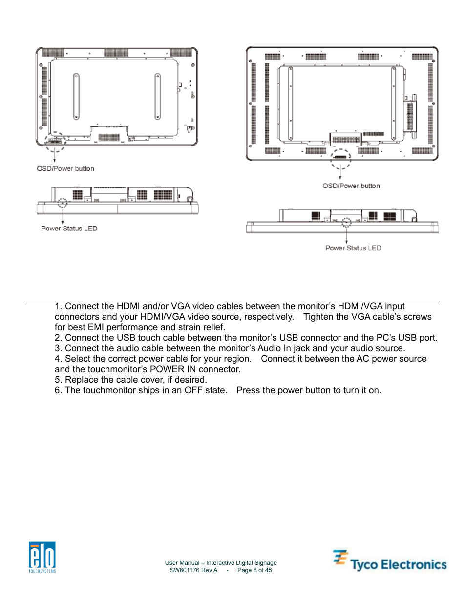 Touchmonitor connections | Tyco Electronics 4200L User Manual | Page 8 / 45