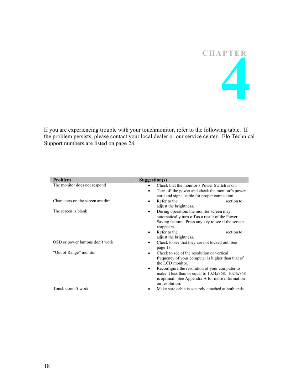 Roubleshooting, Solutions to common problems | Tyco Electronics ET1528L User Manual | Page 26 / 44