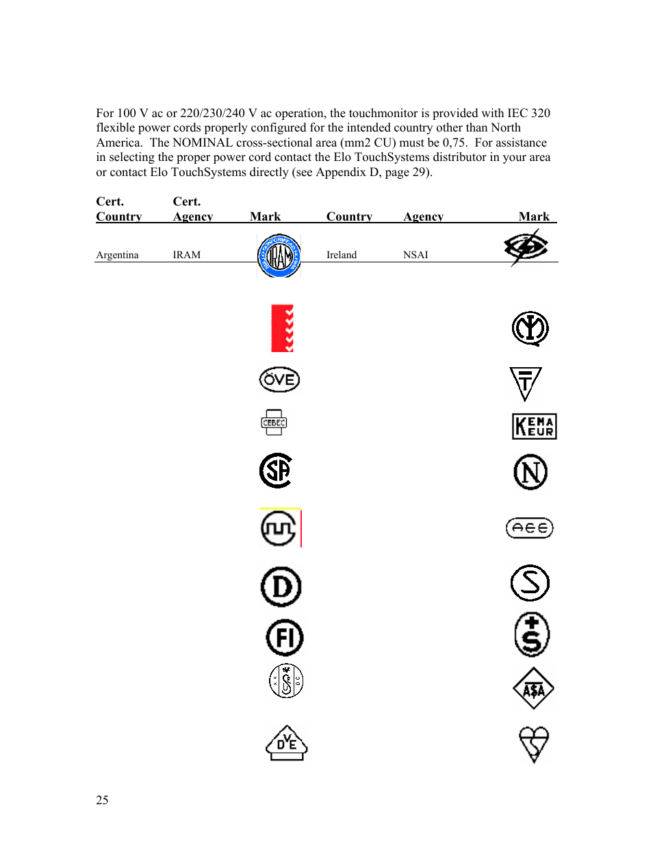 Cord selection for other than north america | Tyco Electronics ET1528L User Manual | Page 33 / 44