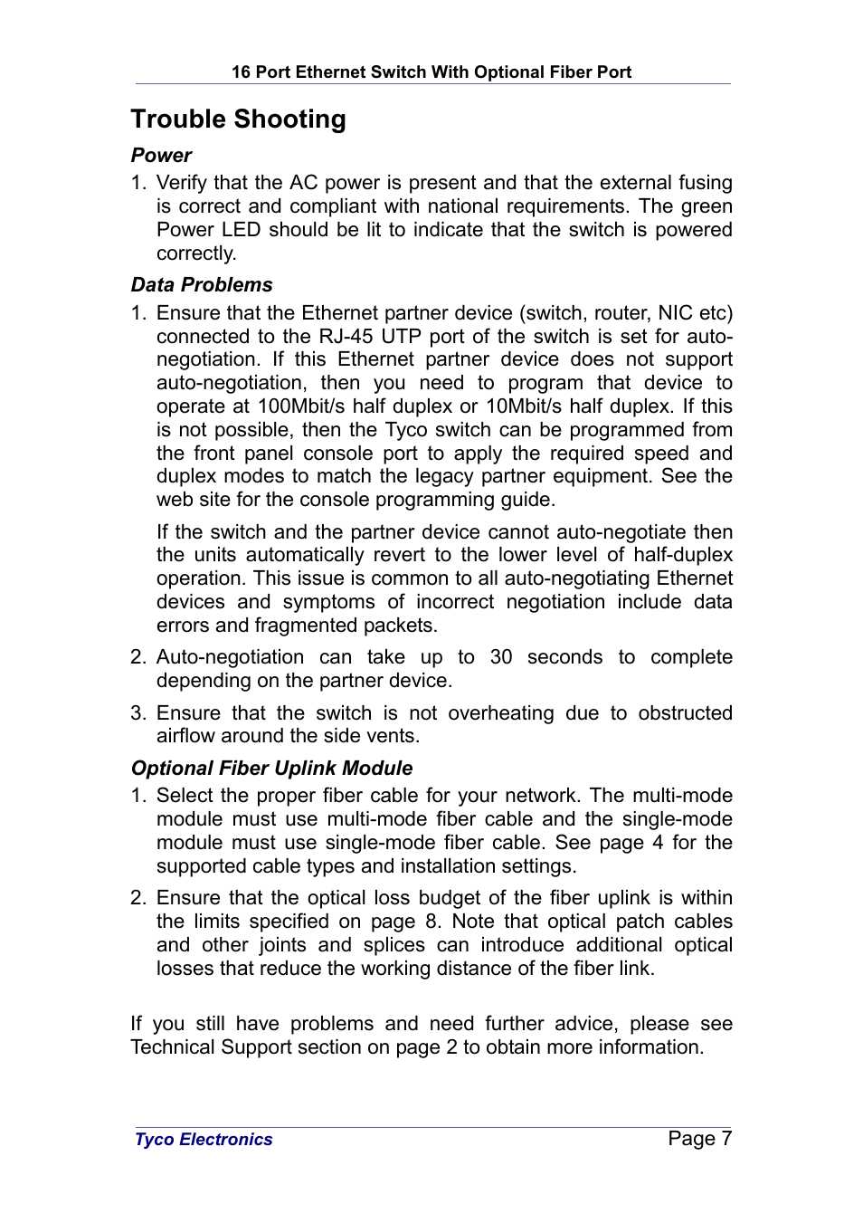 Trouble shooting | Tyco Electronics 0-1591046-X User Manual | Page 7 / 9