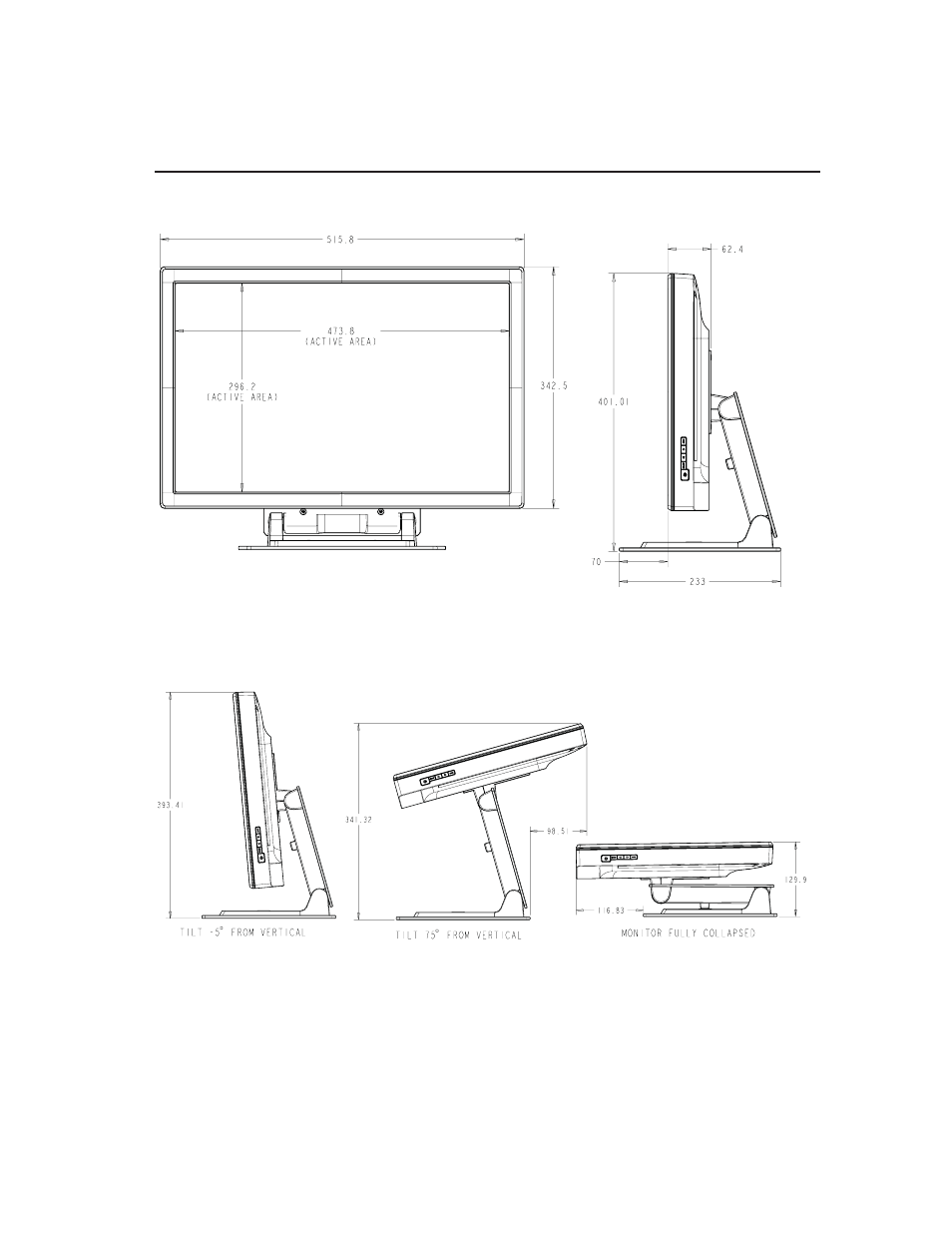 Monitor overview and dimensions | Tyco Electronics ET2200L User Manual | Page 11 / 34
