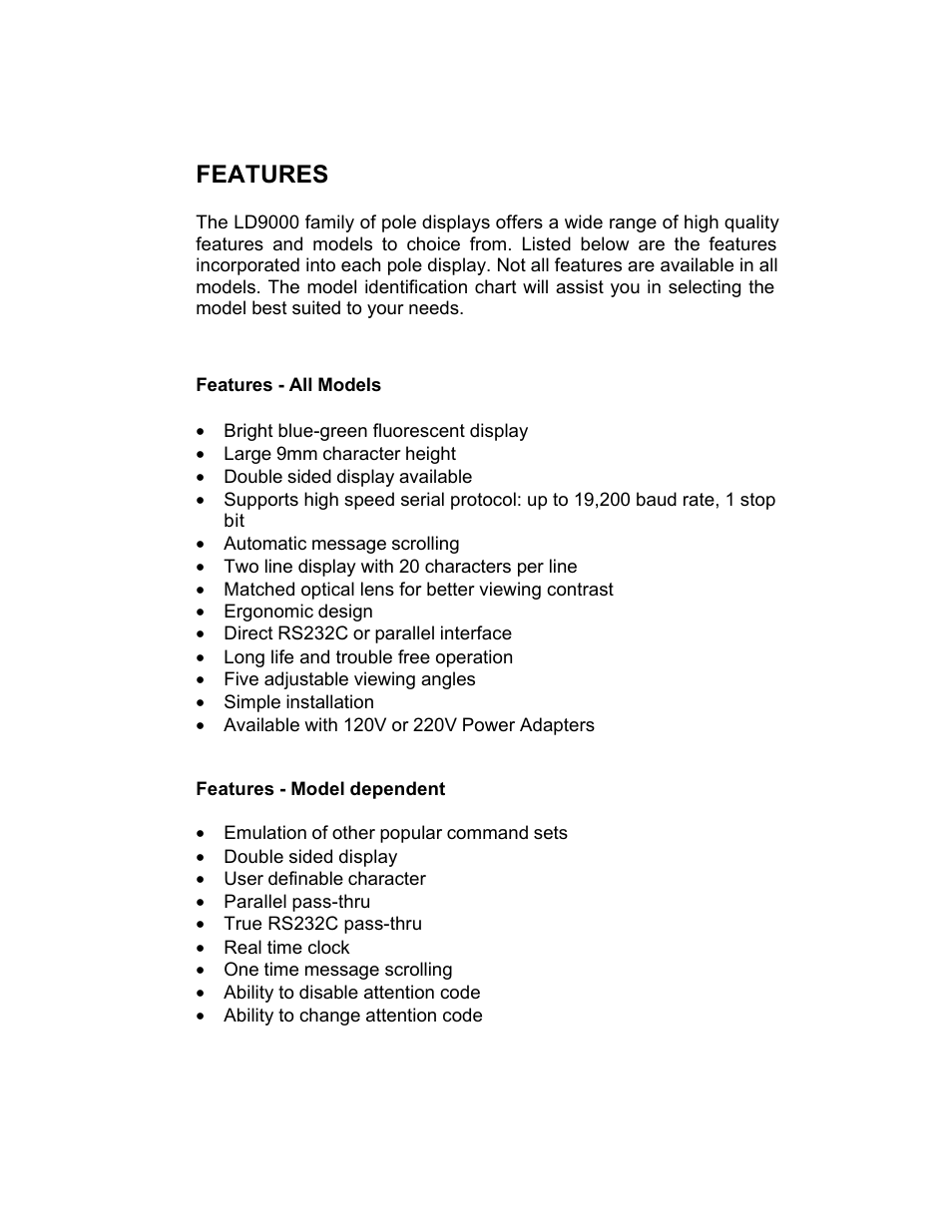 Features | Tyco Electronics LD9000 Series User Manual | Page 139 / 165