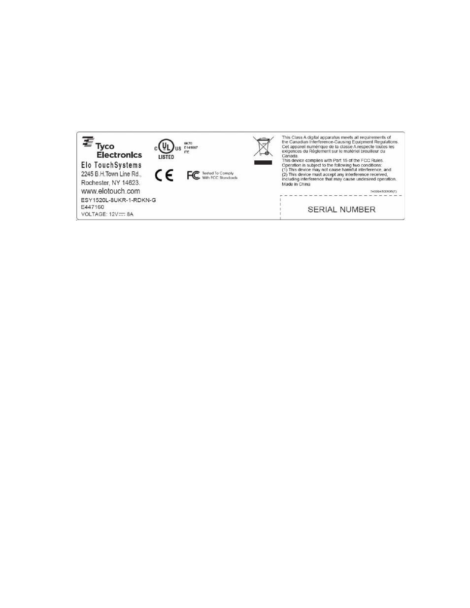 Safety label | Tyco Electronics ELO TOUCHSYSTEMS TOUCHCOMPUTER 1520 User Manual | Page 48 / 53