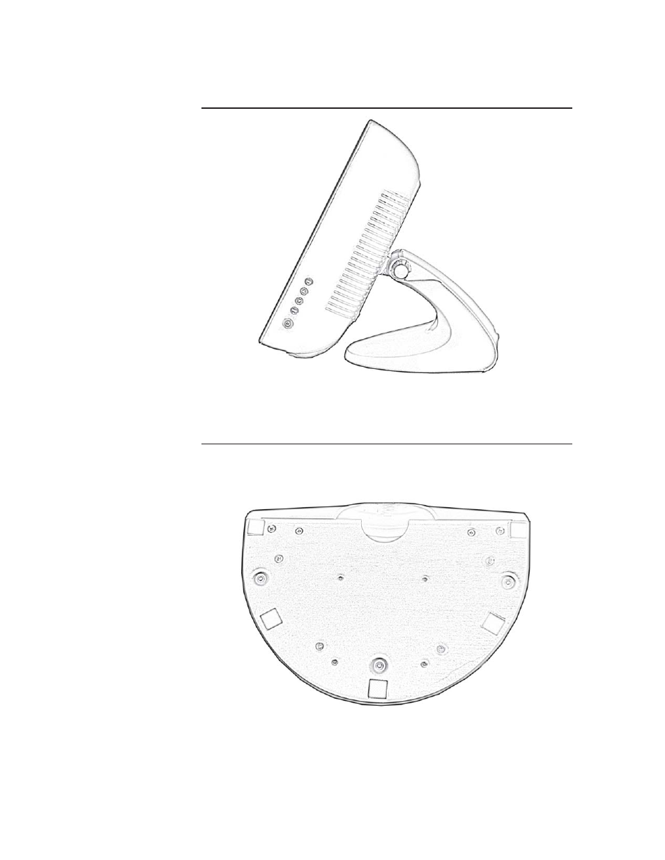 Side view, Base bottom view | Tyco Electronics ELO TOUCHSYSTEMS TOUCHCOMPUTER 1520 User Manual | Page 7 / 53