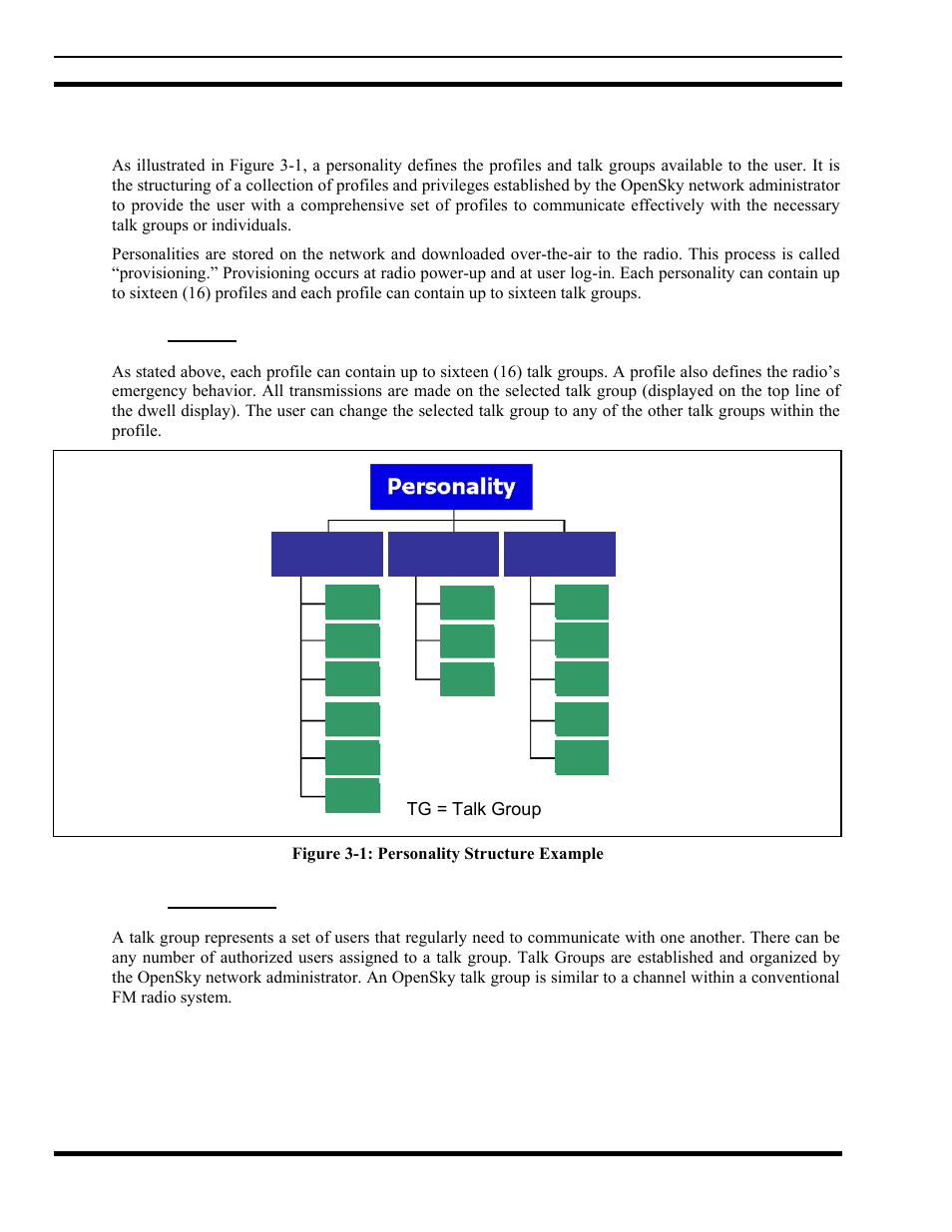 6 personality, 1 profiles, 2 talk groups | Personality, Profiles, Talk groups, Figure 3-1: personality structure example | Tyco Electronics MM102014V1 User Manual | Page 12 / 64