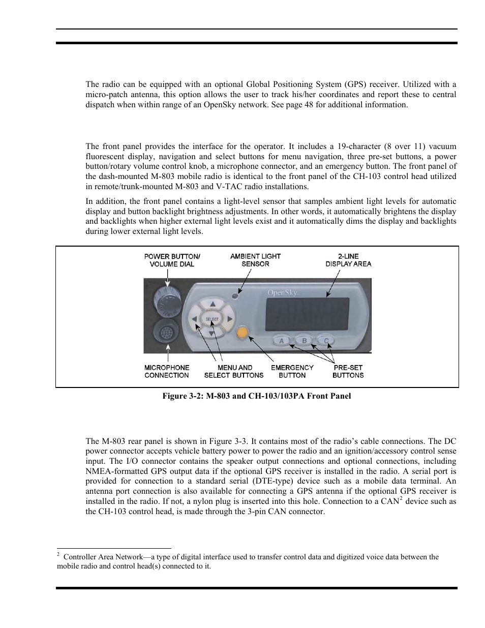 7 gps option, 8 front panel, 9 m803 rear panel | Gps option, Front panel, M-803 rear panel, Figure 3-2: m-803 and ch-103/103pa front panel, 9 m-803 rear panel | Tyco Electronics MM102014V1 User Manual | Page 13 / 64