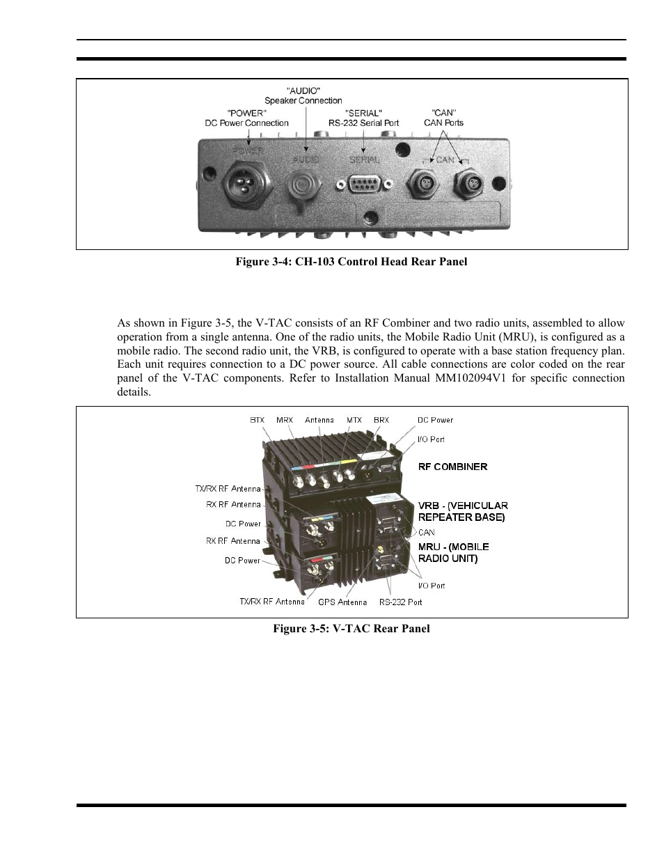 11 v-tac rear panel, V-tac rear panel, Figure 3-4: ch-103 control head rear panel | Figure 3-5: v-tac rear panel | Tyco Electronics MM102014V1 User Manual | Page 15 / 64