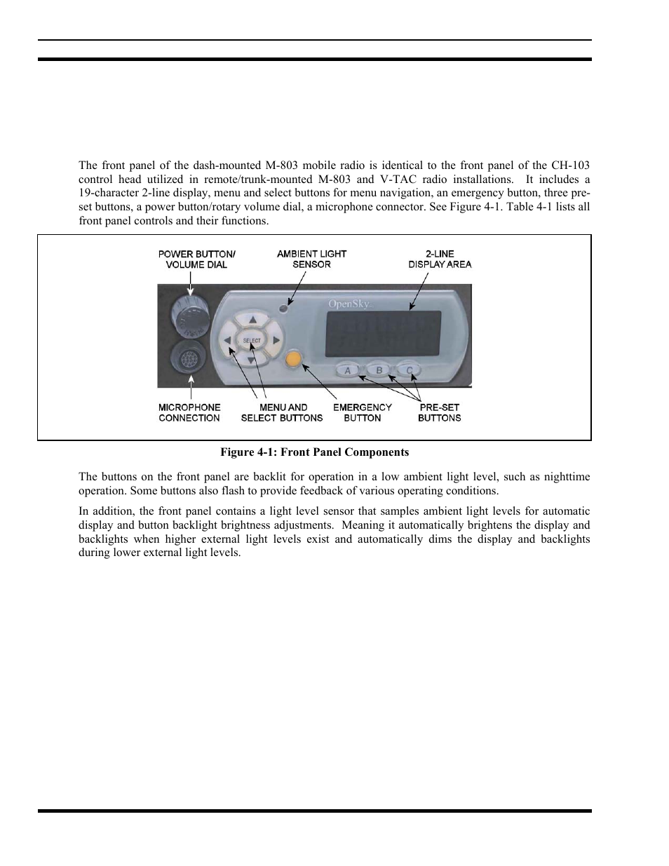 4 basic operation, 1 front panel components overview, Basic operation | Front panel components overview, Figure 4-1: front panel components | Tyco Electronics MM102014V1 User Manual | Page 16 / 64