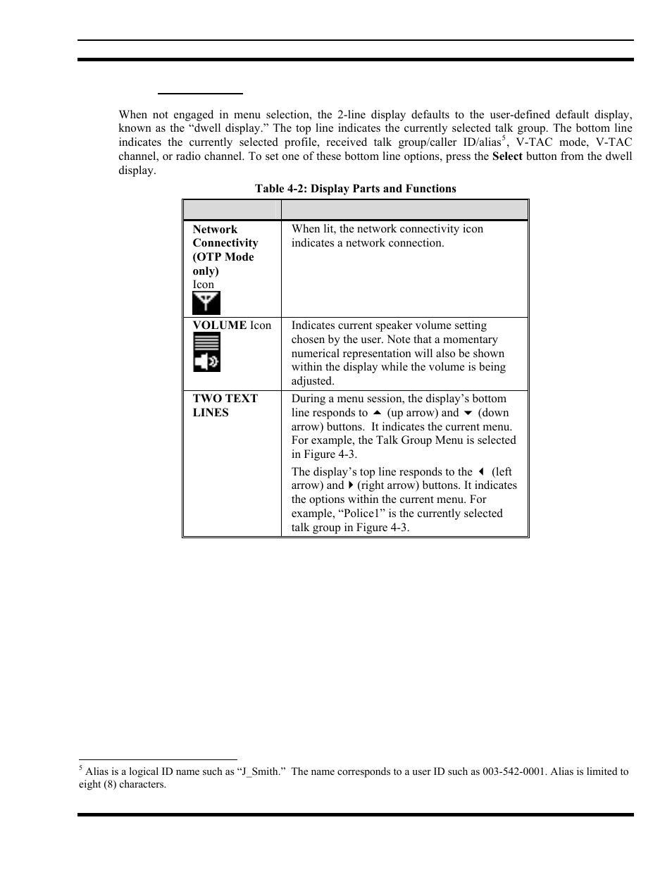 5 dwell display, Dwell display, Table 4-2: display parts and functions | Table 4-2 | Tyco Electronics MM102014V1 User Manual | Page 19 / 64