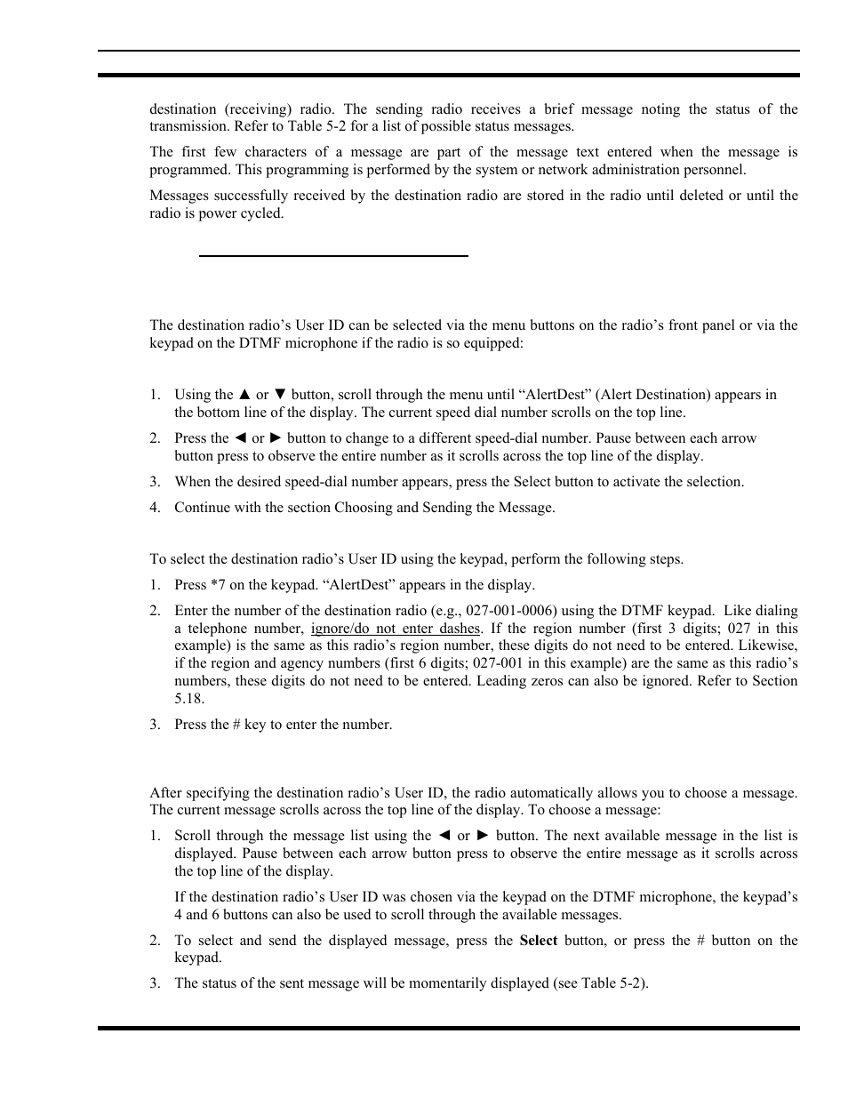 1 sending selective alert messages, 1 specifying the destination, 2 choosing and sending the message | Sending selective alert messages | Tyco Electronics MM102014V1 User Manual | Page 39 / 64