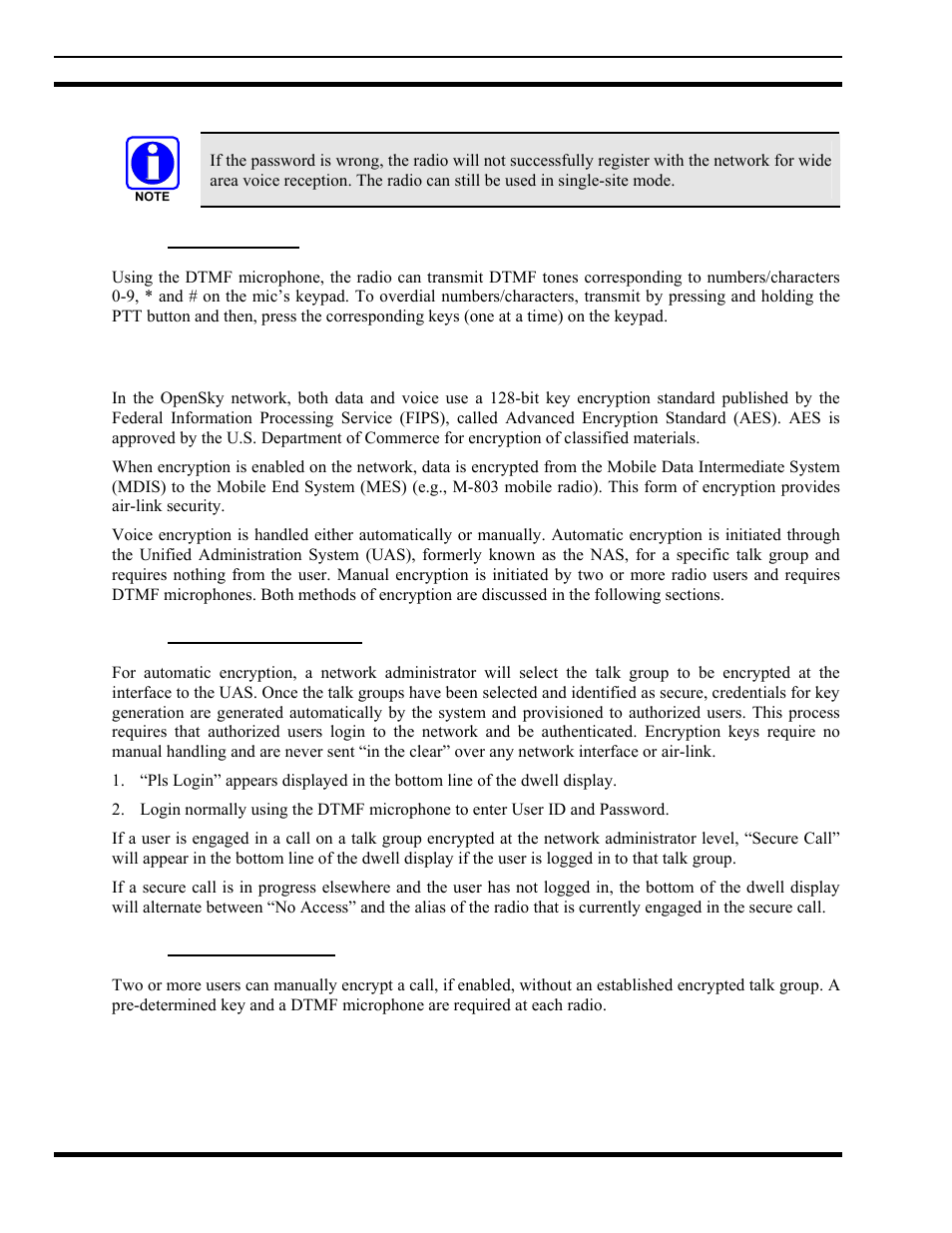 2 dtmf overdial, 19 encryption, 1 automatic encryption | 2 manual encryption, Dtmf overdial, Encryption, Automatic encryption, Manual encryption, Group scanning. refer to section 5.19 for, On 5.19 | Tyco Electronics MM102014V1 User Manual | Page 46 / 64