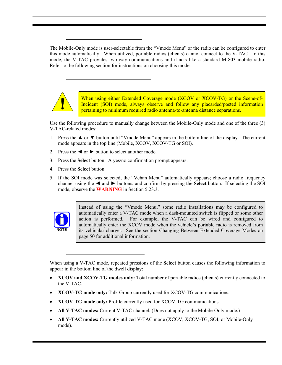 4 mobile-only mode (“mobile”), 5 manually changing vtac mode, 6 displaying vtac information | Mobile-only mode (“mobile”), Manually changing v-tac mode, Displaying v-tac information | Tyco Electronics MM102014V1 User Manual | Page 53 / 64