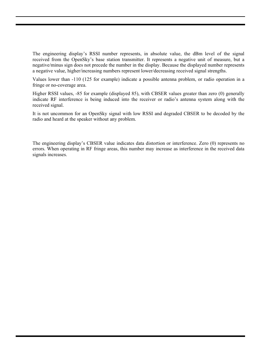 25 receive signal strength indication (rssi), 26 control block symbol error rate (cbser), Receive signal strength indication (rssi) | Control block symbol error rate (cbser) | Tyco Electronics MM102014V1 User Manual | Page 56 / 64