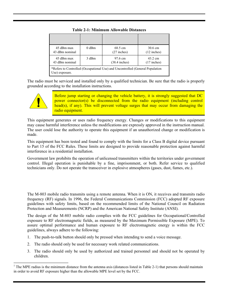 Table 2-1: minimum allowable distances | Tyco Electronics MM102014V1 User Manual | Page 8 / 64