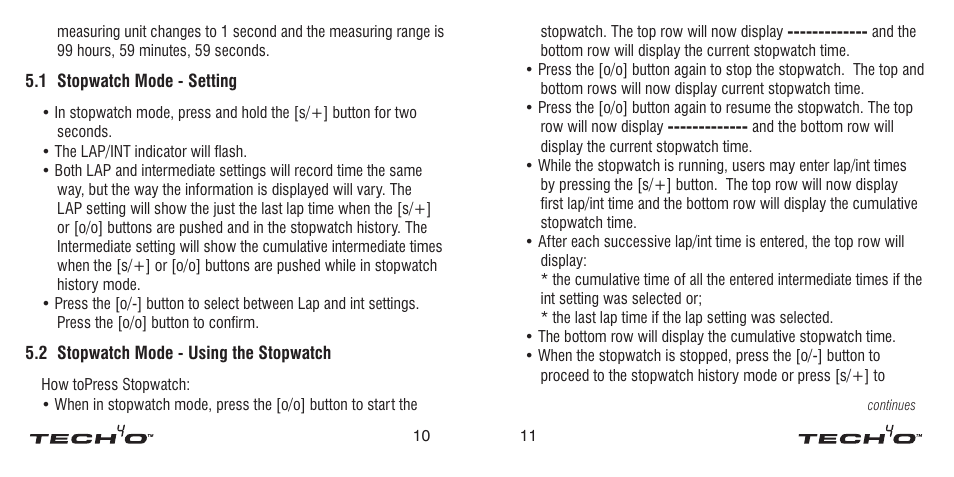 1 stopwatch mode - setting, 2 stopwatch mode - using the stopwatch, 2 stopwatch mode | Using the stopwatch | Tech4o Altimeter Watch User Manual | Page 6 / 13