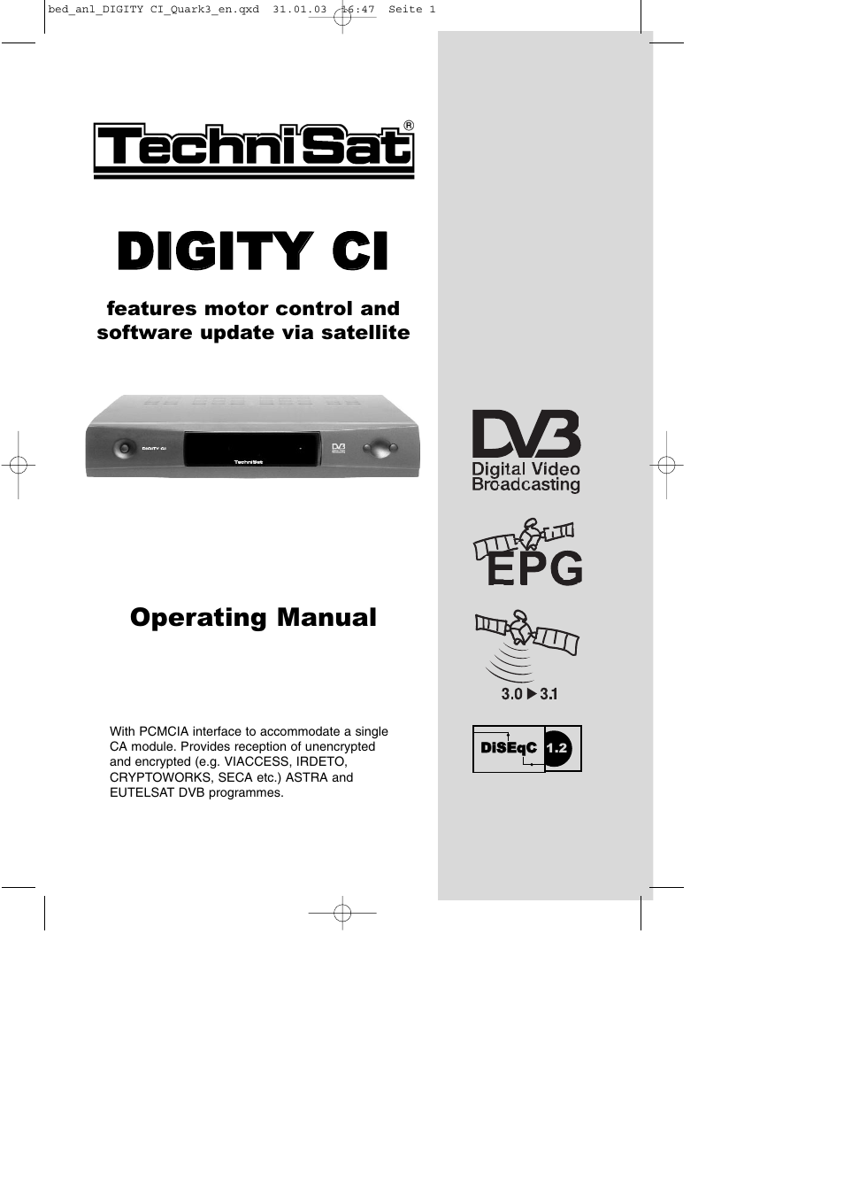 TechniSat DIGITY CI Operating Manual User Manual | 50 pages