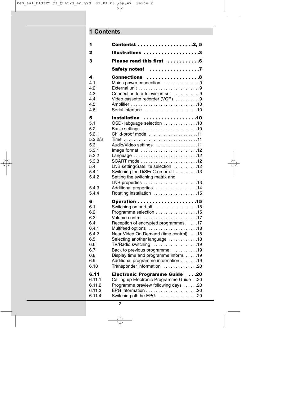 1 contents | TechniSat DIGITY CI Operating Manual User Manual | Page 2 / 50