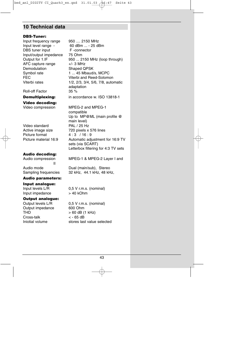 10 technical data | TechniSat DIGITY CI Operating Manual User Manual | Page 43 / 50