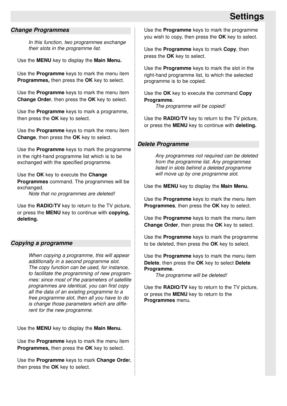 Settings | TechniSat 100Hz Television sets Colani-TV Classic Line User Manual | Page 16 / 32