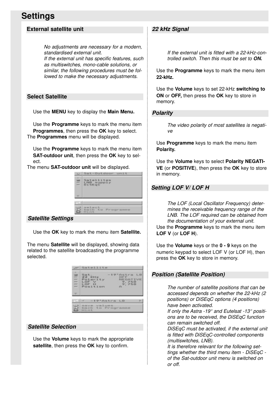 Settings | TechniSat 100Hz Television sets Colani-TV Classic Line User Manual | Page 17 / 32