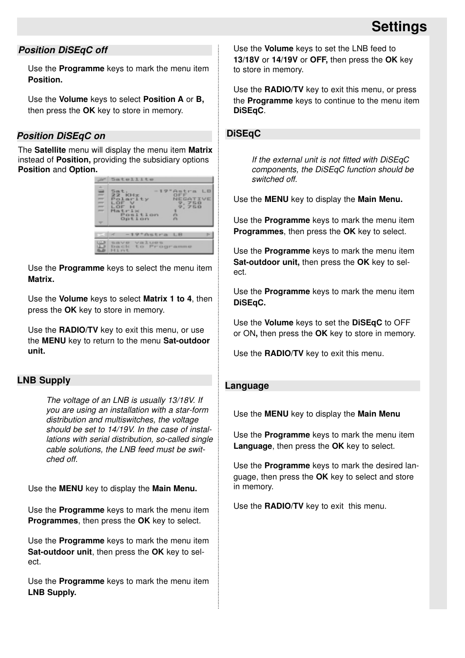 Settings | TechniSat 100Hz Television sets Colani-TV Classic Line User Manual | Page 18 / 32