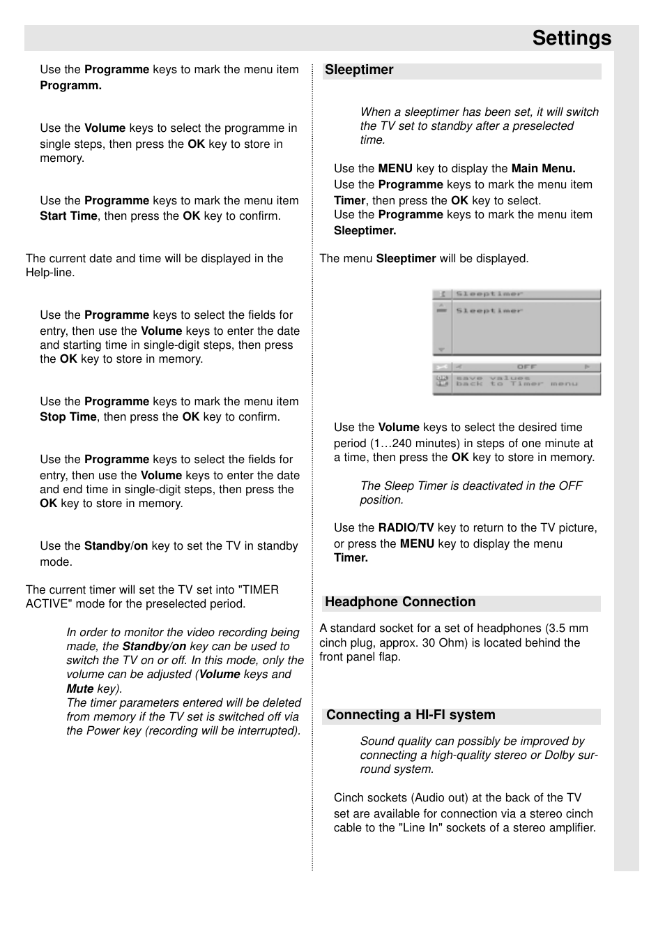 Settings | TechniSat 100Hz Television sets Colani-TV Classic Line User Manual | Page 22 / 32