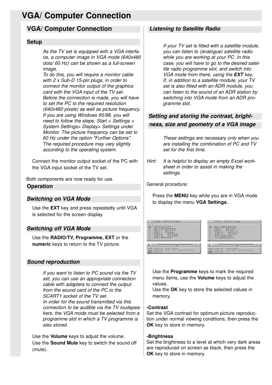 Vga/ computer connection | TechniSat 100Hz Television sets Colani-TV Classic Line User Manual | Page 23 / 32