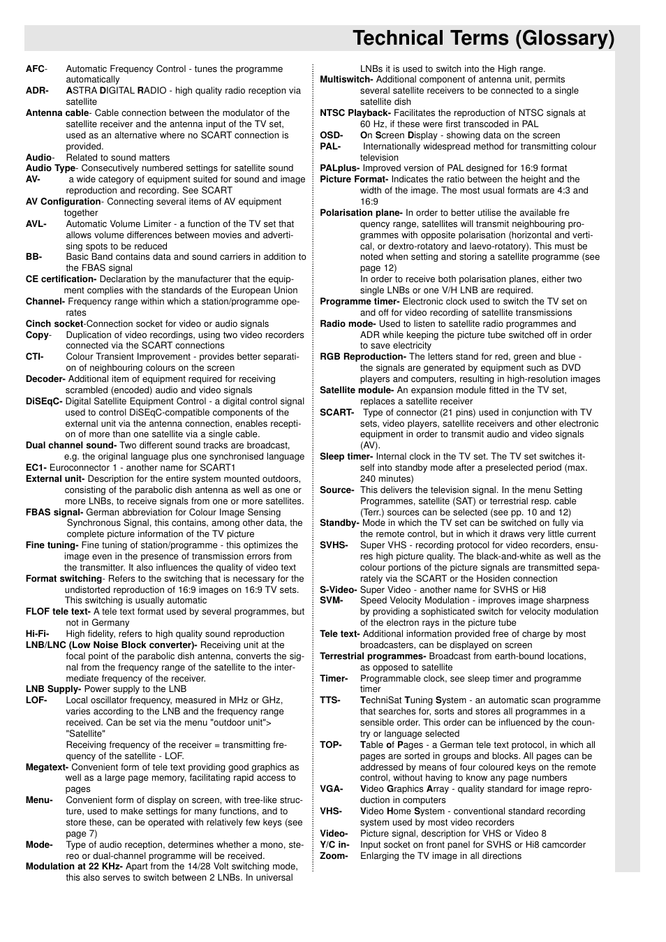 Technical terms (glossary) | TechniSat 100Hz Television sets Colani-TV Classic Line User Manual | Page 26 / 32