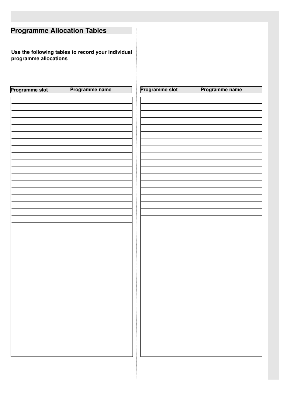 Programme allocation tables | TechniSat 100Hz Television sets Colani-TV Classic Line User Manual | Page 28 / 32