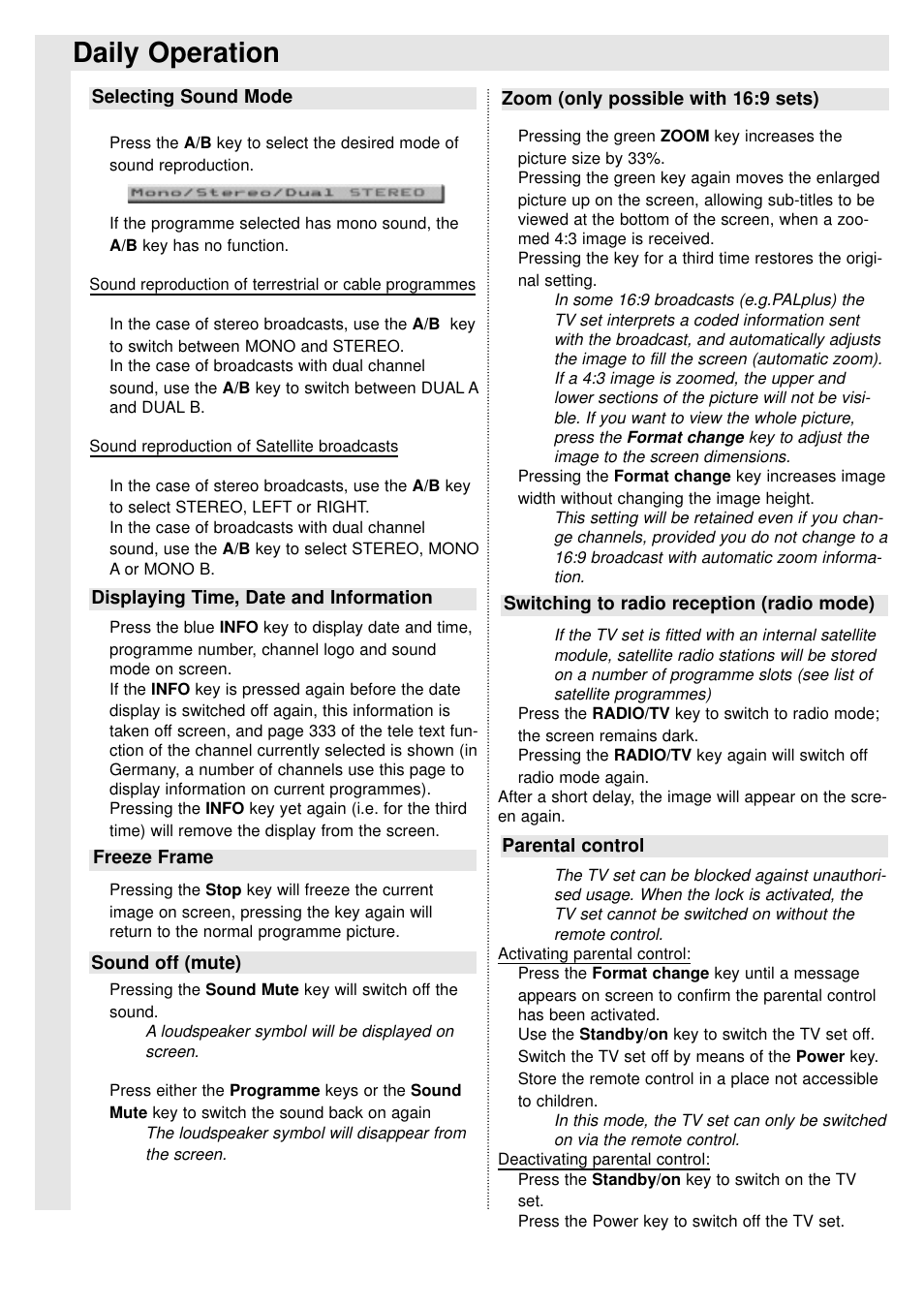 Daily operation | TechniSat 100Hz Television sets Colani-TV Classic Line User Manual | Page 7 / 32