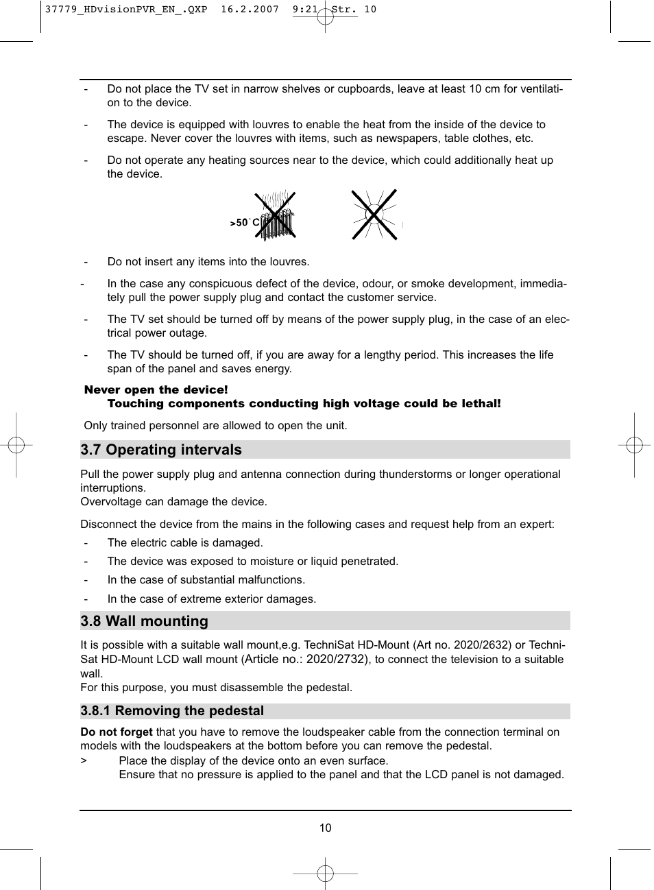 7 operating intervals, 8 wall mounting | TechniSat HD-VISION 32 PVR User Manual | Page 10 / 72