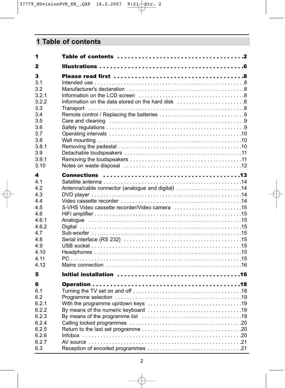 1 table of contents | TechniSat HD-VISION 32 PVR User Manual | Page 2 / 72