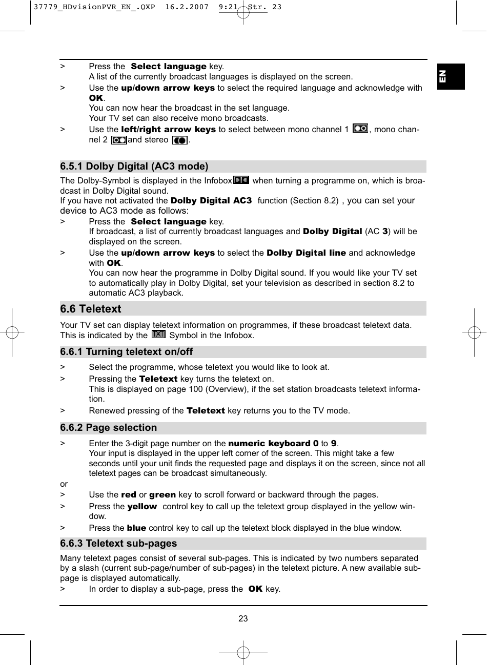 6 teletext | TechniSat HD-VISION 32 PVR User Manual | Page 23 / 72